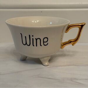 Creative Co-Op Three-Footed White Stoneware 'Wine' Teacup / Mug with Gold Handle